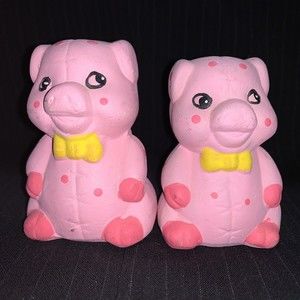 Clay Art Pig Hog Salt Pepper Shakers Pink Polka Dot Vintage